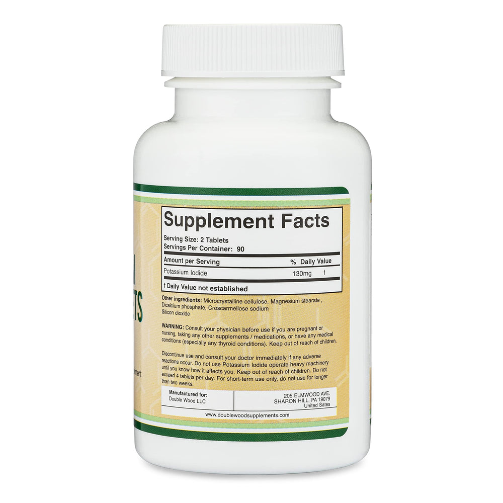Double Wood potassium iodide 130 mg capsules in a dosing scene