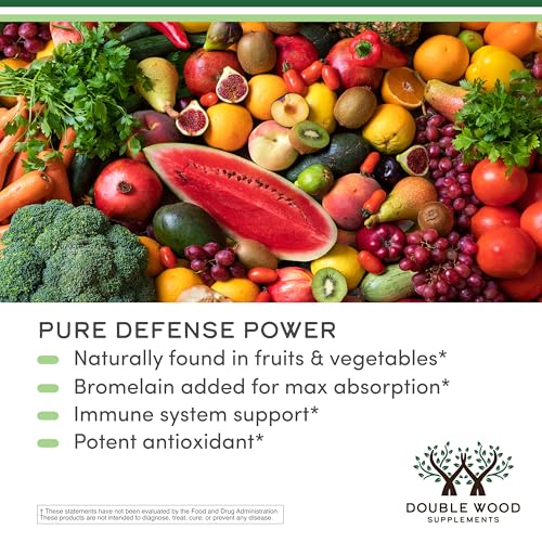 Ingredients panel on Double Wood Quercetin with Bromelain with key amounts.