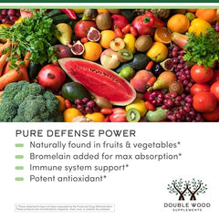 Ingredients panel on Double Wood Quercetin with Bromelain with key amounts.