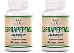 Double Wood Serrapeptase bottle front view showing 240,000 SPU potency for daily support.