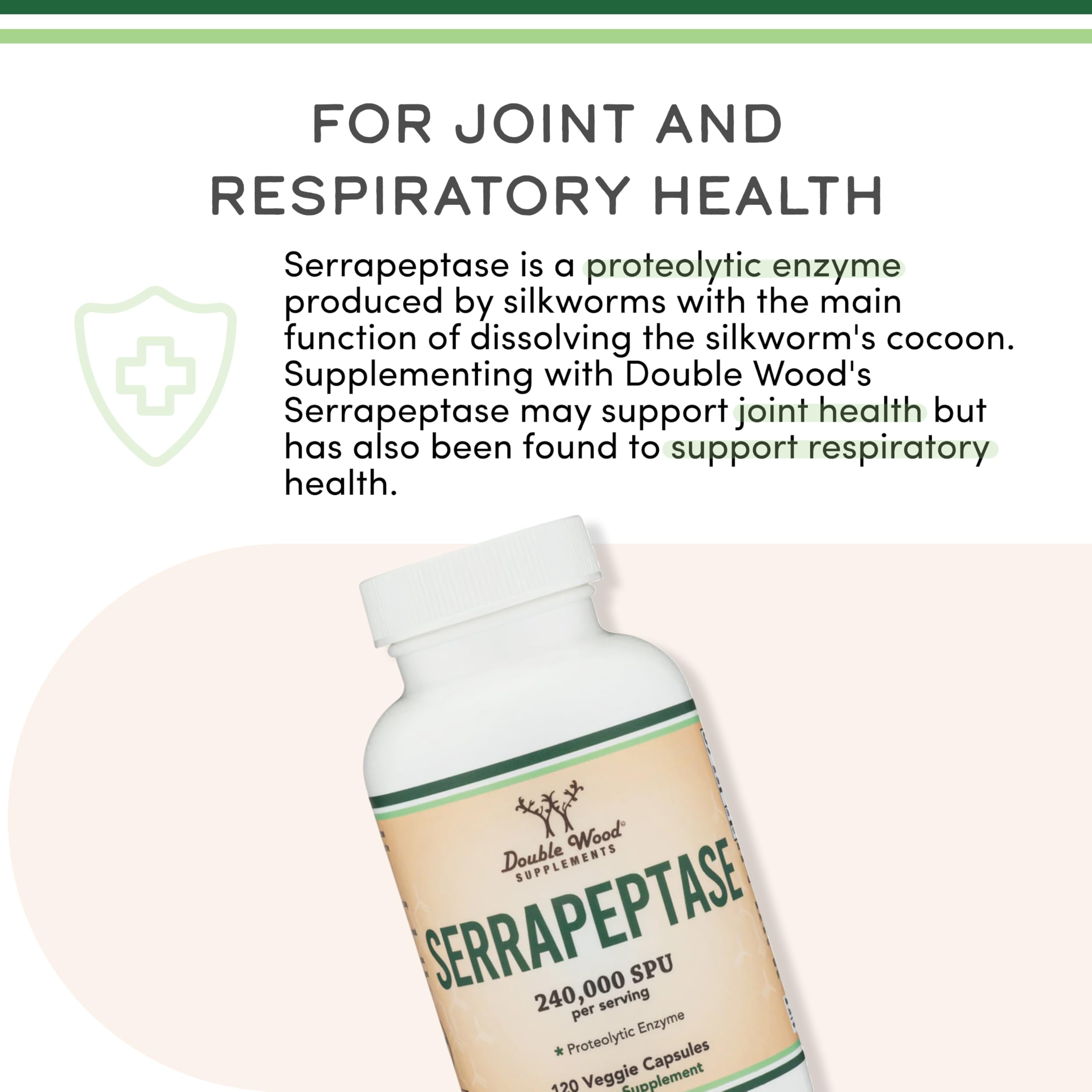 Double Wood Serrapeptase pack-of-2 bottles emphasizing extended supply and value.