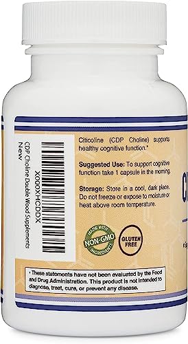 Double Wood CDP Choline bottle side view shows dosage information.