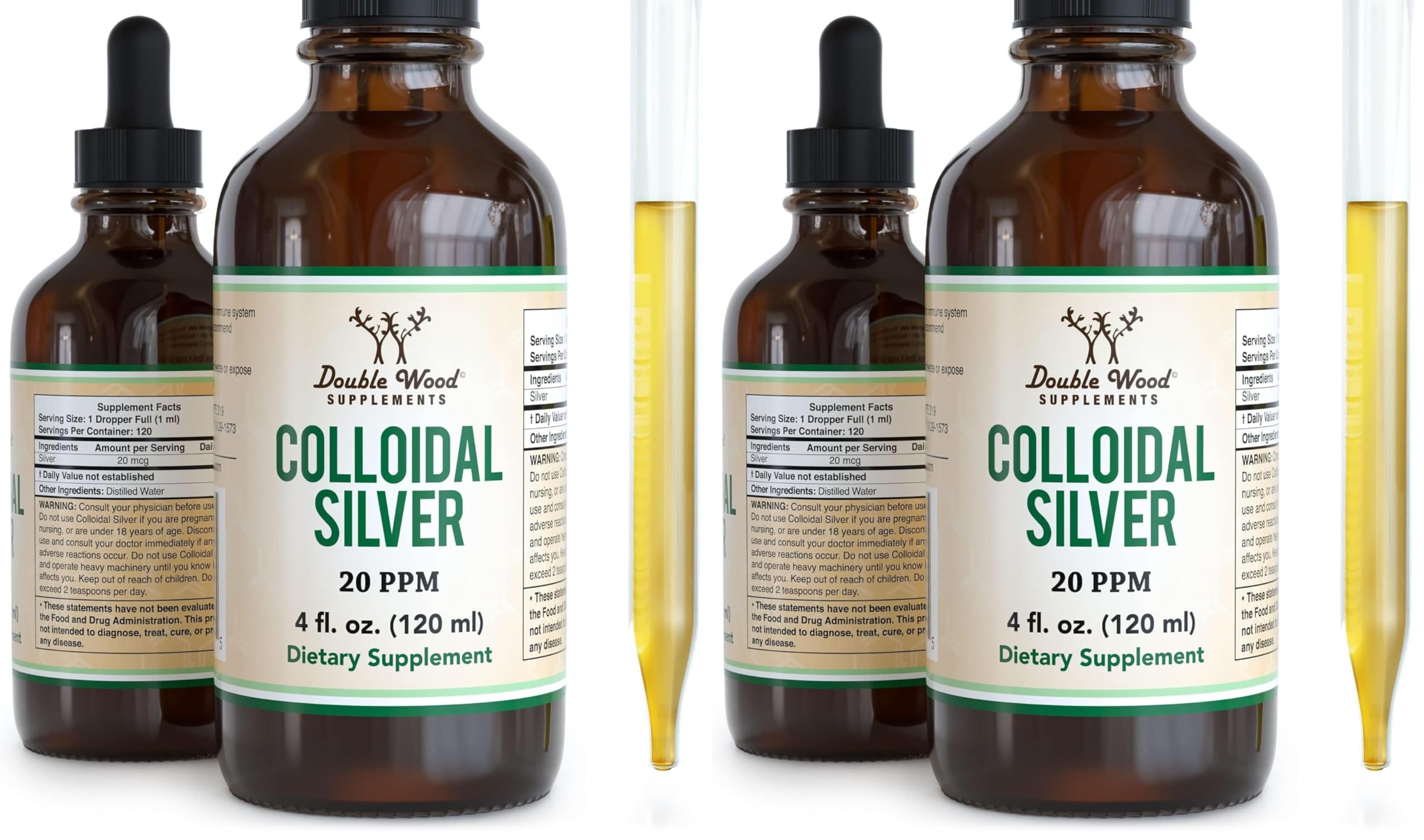 Double Wood Colloidal Silver bottle with dropper for easy daily dosing