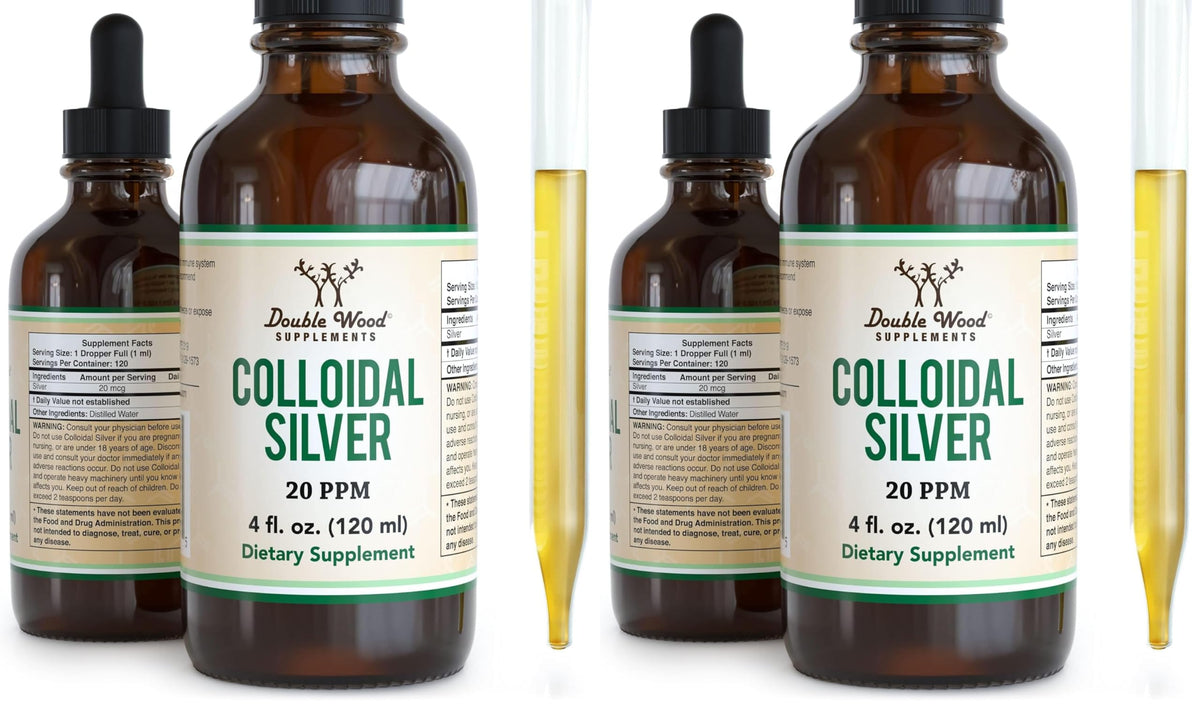 Double Wood Colloidal Silver bottle with dropper for easy daily dosing