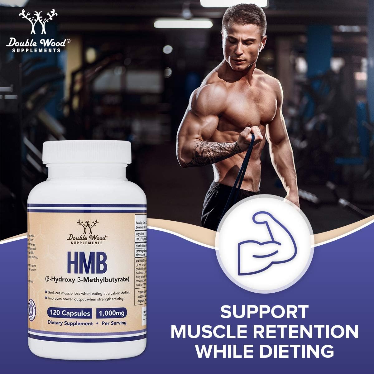 Double Wood HMB gluten-free packaging for clean supplement choice.
