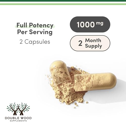 Double Wood Supplements Mushroom Complex capsules showcase convenient daily use on the go.