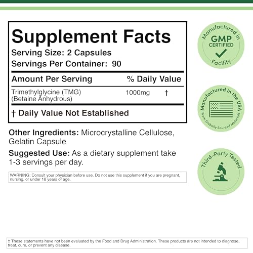 Double Wood TMG bottle label shows 1000 mg per serving for reliable dosing