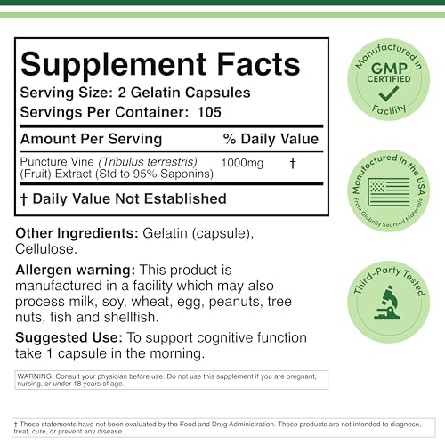 Double Wood Tribulus Terrestris bottle back reveals third-party testing and potency notes.