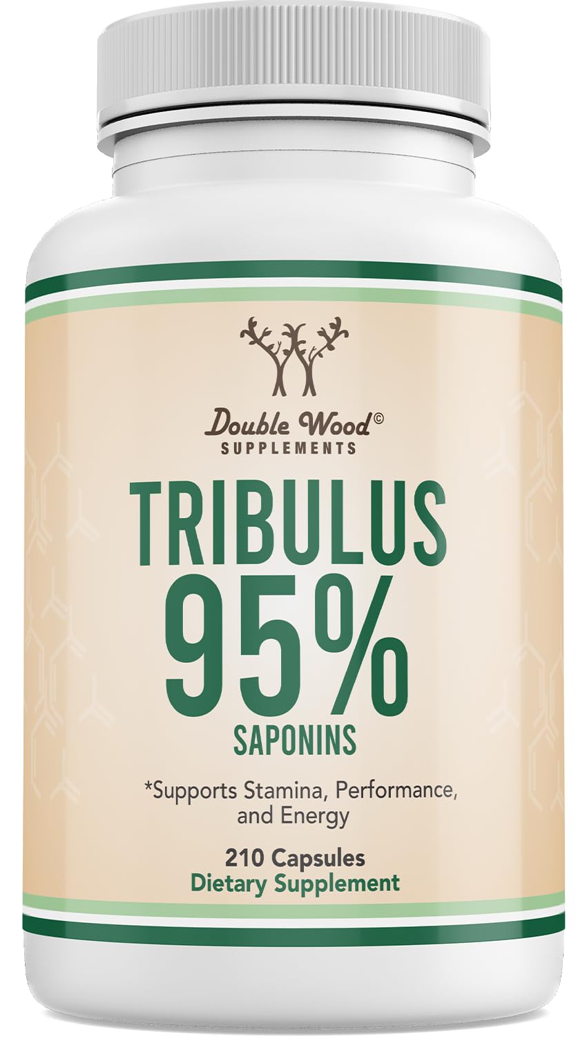 Double Wood Tribulus Terrestris bottle front shows 210 capsules for stamina potential.