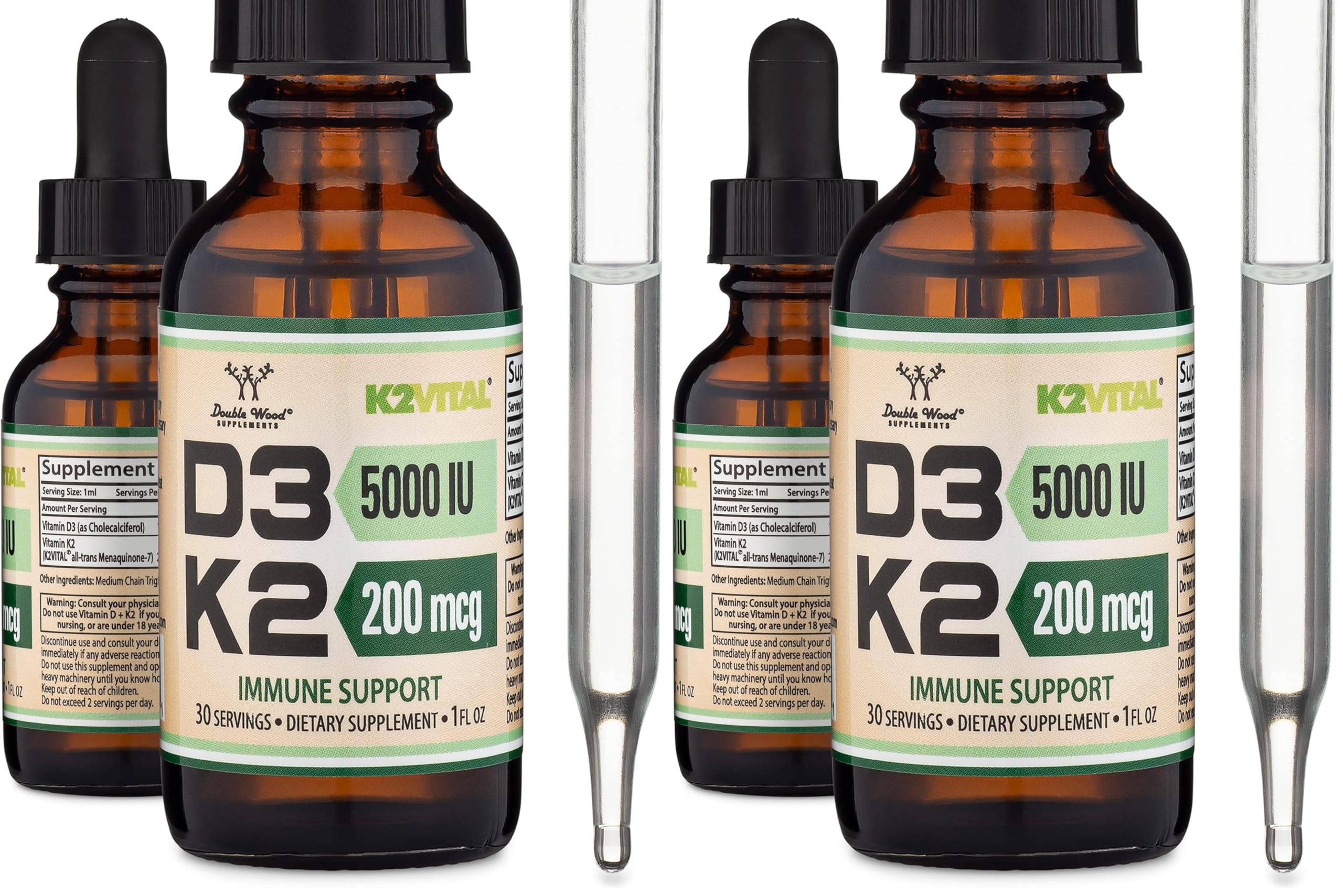 Double Wood Vitamin D3 K2 liquid drops bottle for daily wellness support.