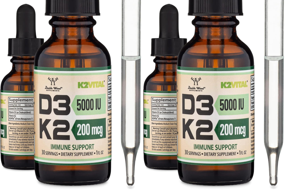 Double Wood Vitamin D3 K2 liquid drops bottle for daily wellness support.
