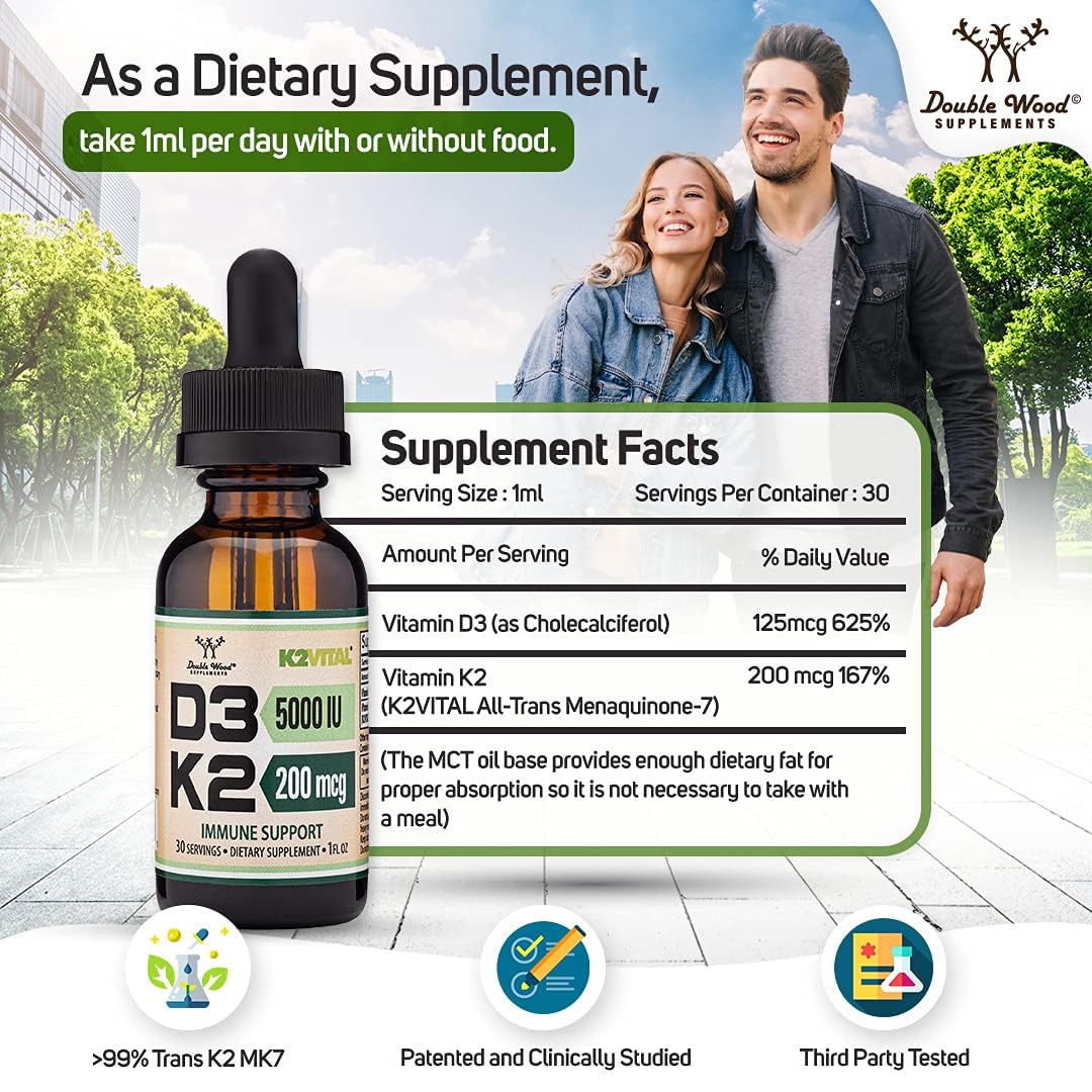 Double Wood Vitamin D3 K2 drops dropper close-up for reliable servings.