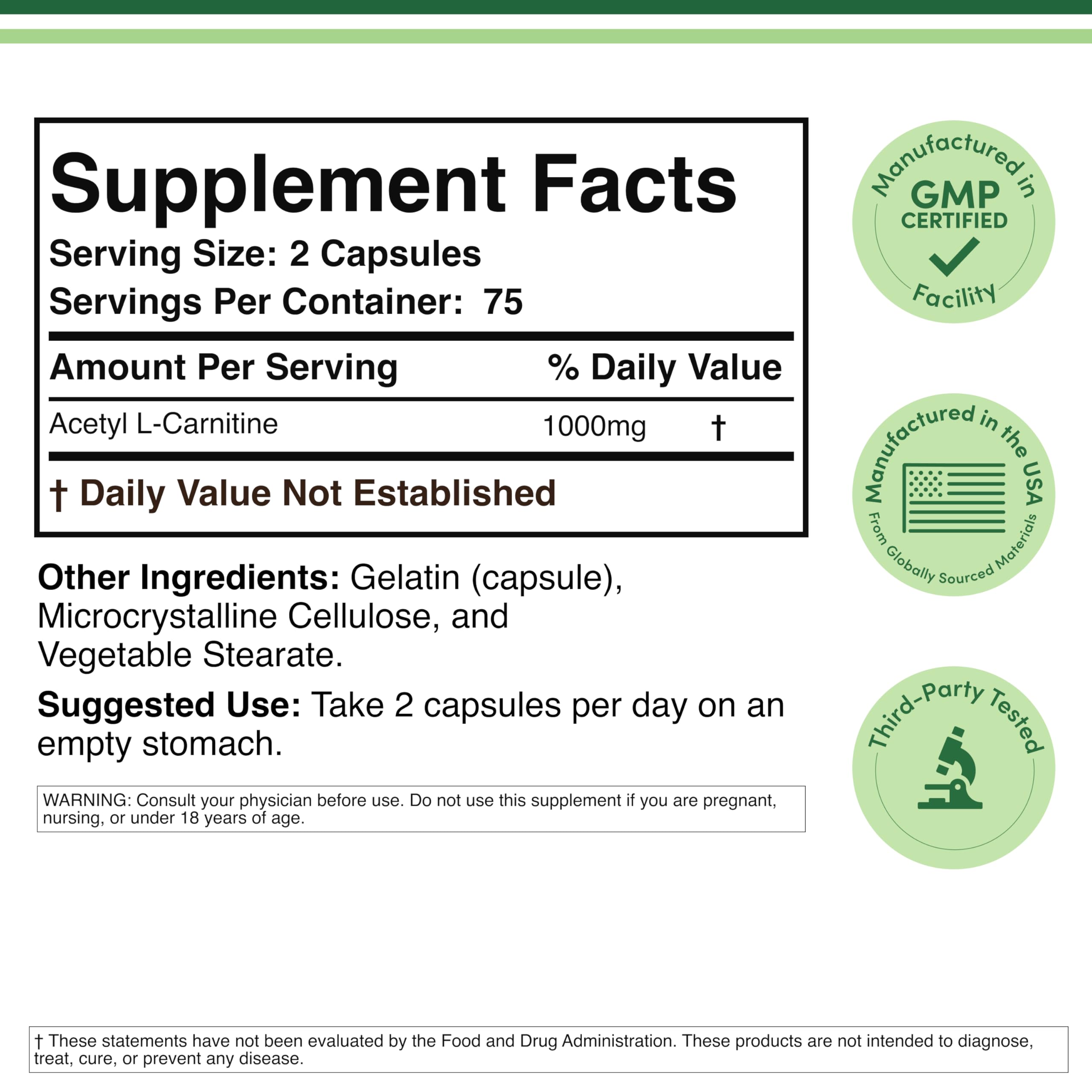 Double Wood Acetyl L-Carnitine bottle on shelf conveying trust and value