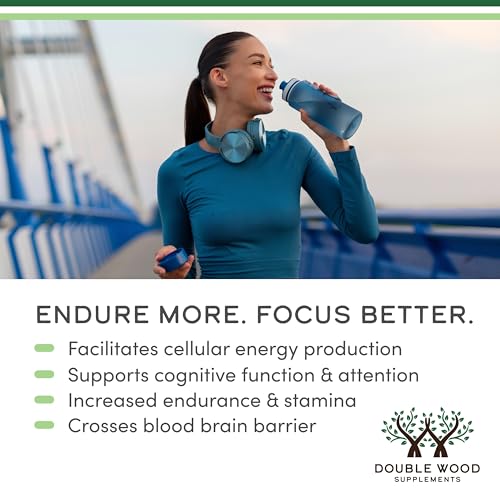 Closeup of Double Wood ALCAR capsules for cognitive function and endurance