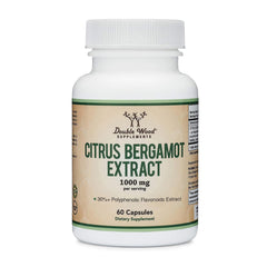 Double Wood Citrus Bergamot bottle label showing 1000mg per serving for daily cardiovascular support