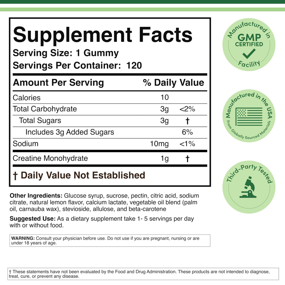 Double Wood Creatine Monohydrate Gummies gummy serving 1g for precise workout dosing