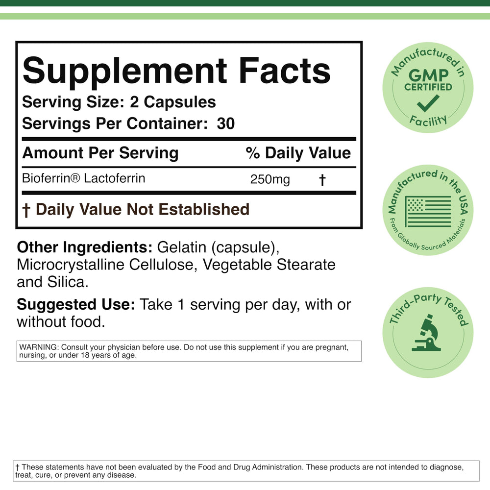 Bioferrin Lactoferrin capsules close-up highlighting capsule texture
