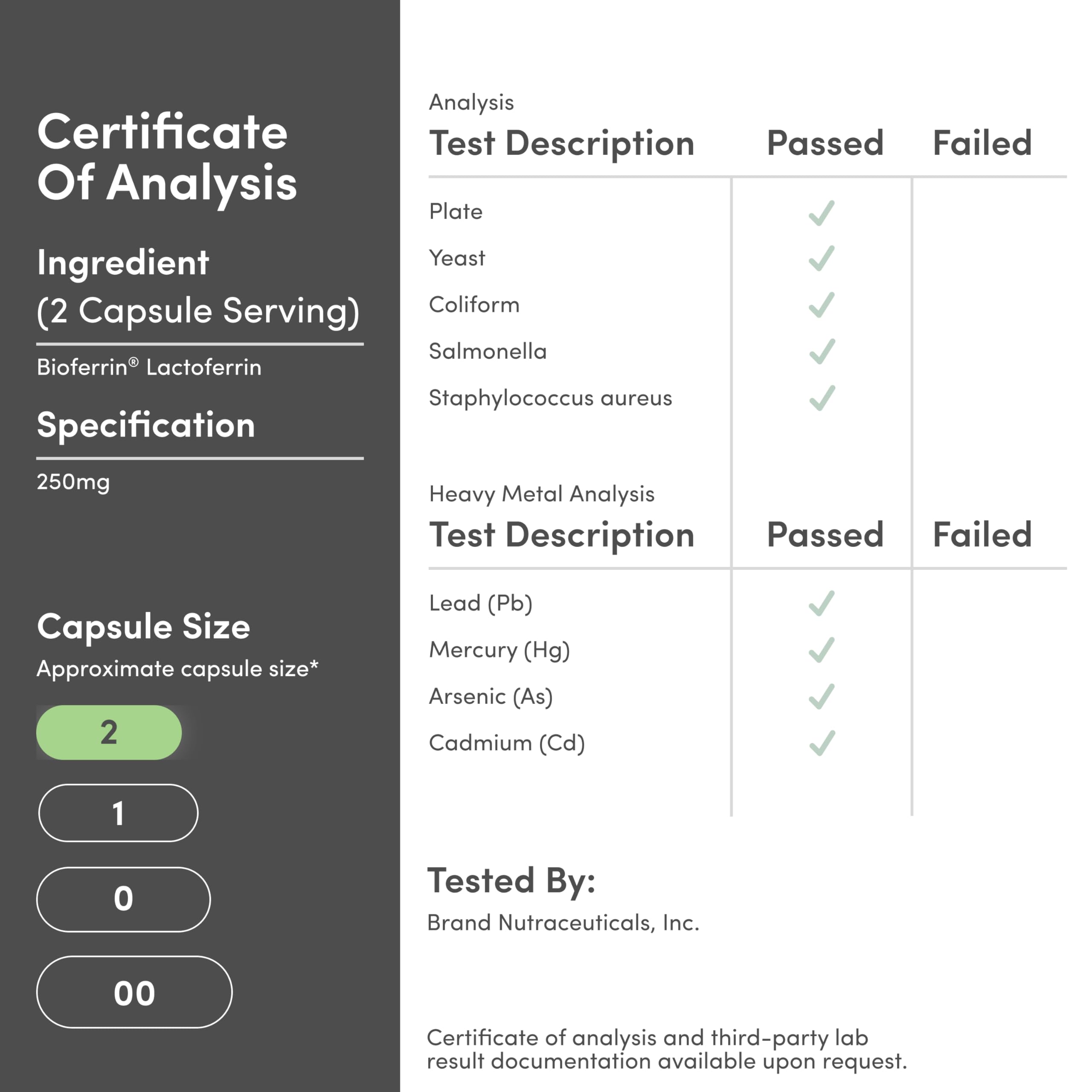 Ingredients panel emphasizing quality sourcing and third-party testing