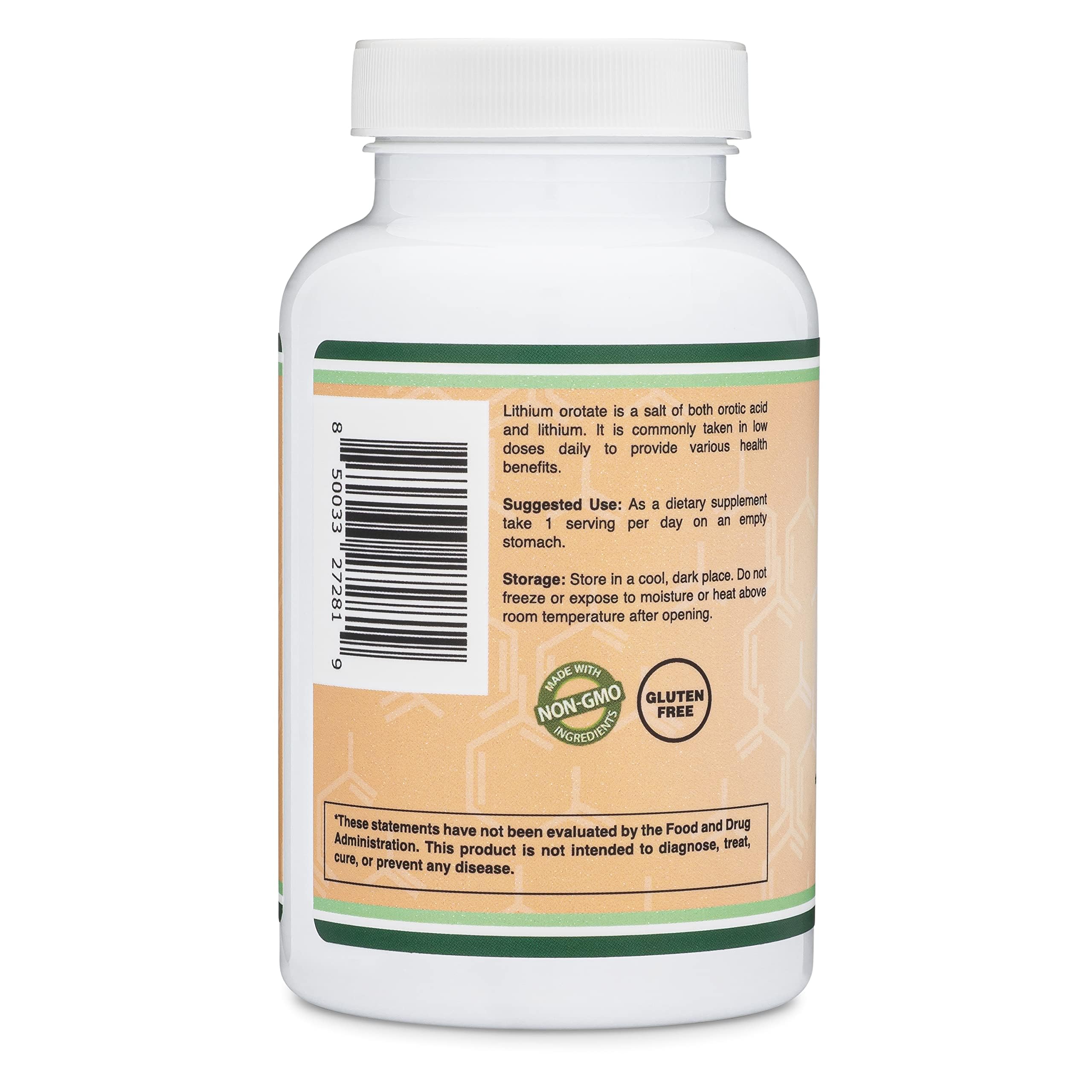 Double Wood Lithium Orotate capsules dispensed show easy-to-swallow form.