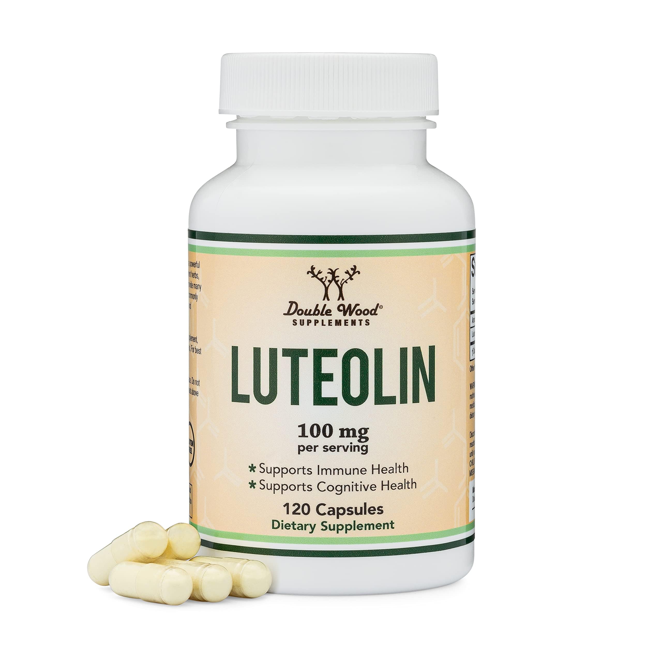 Double Wood Luteolin bottle with capsules for daily antioxidant support.