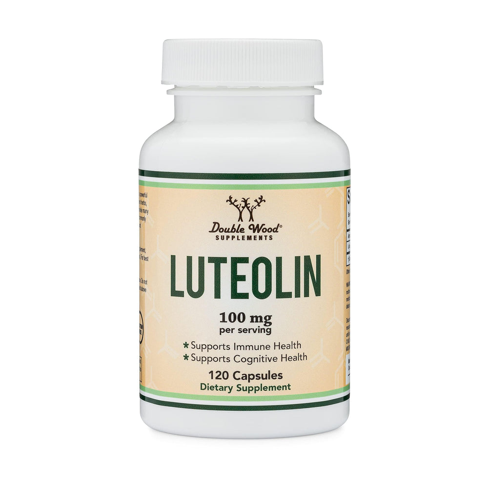 Serving setup of Double Wood Luteolin capsules for daily use.