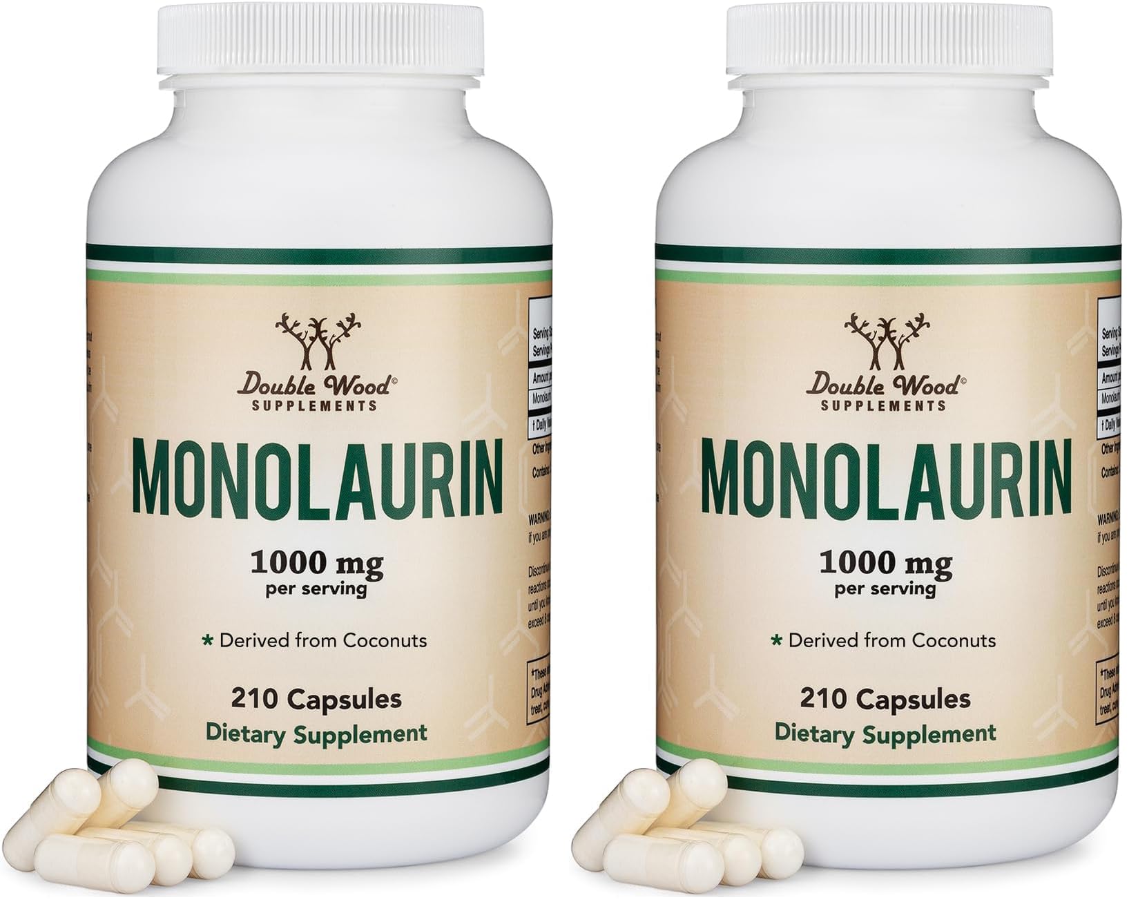 Double Wood Monolaurin bottle close-up for immune support.