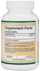 Double Wood Mullein Leaf label emphasizes USA-sourced ingredients and clean manufacturing.