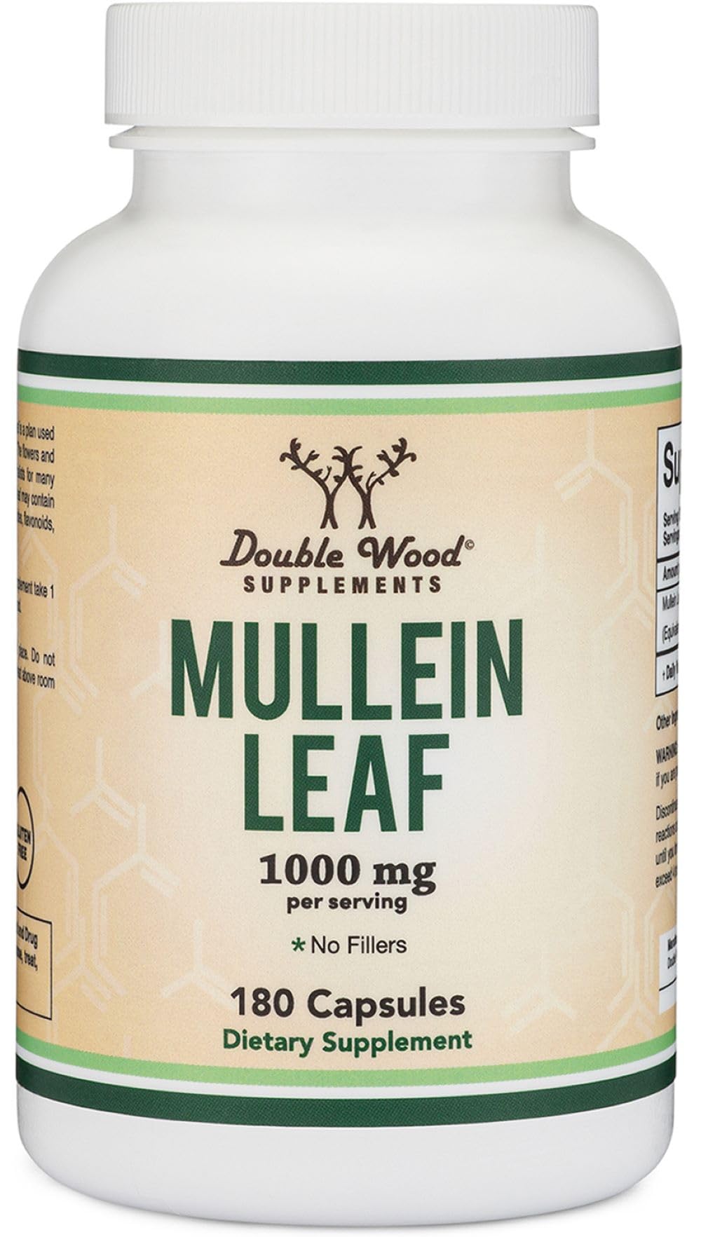 Double Wood Mullein Leaf vegetarian capsules suitable for vegan lifestyles.