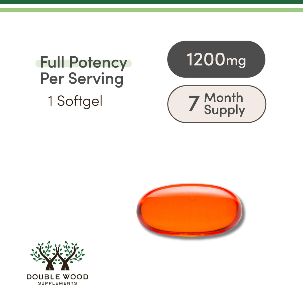 Double Wood Phosphatidylcholine softgels 210-count on clean surface for daily support.