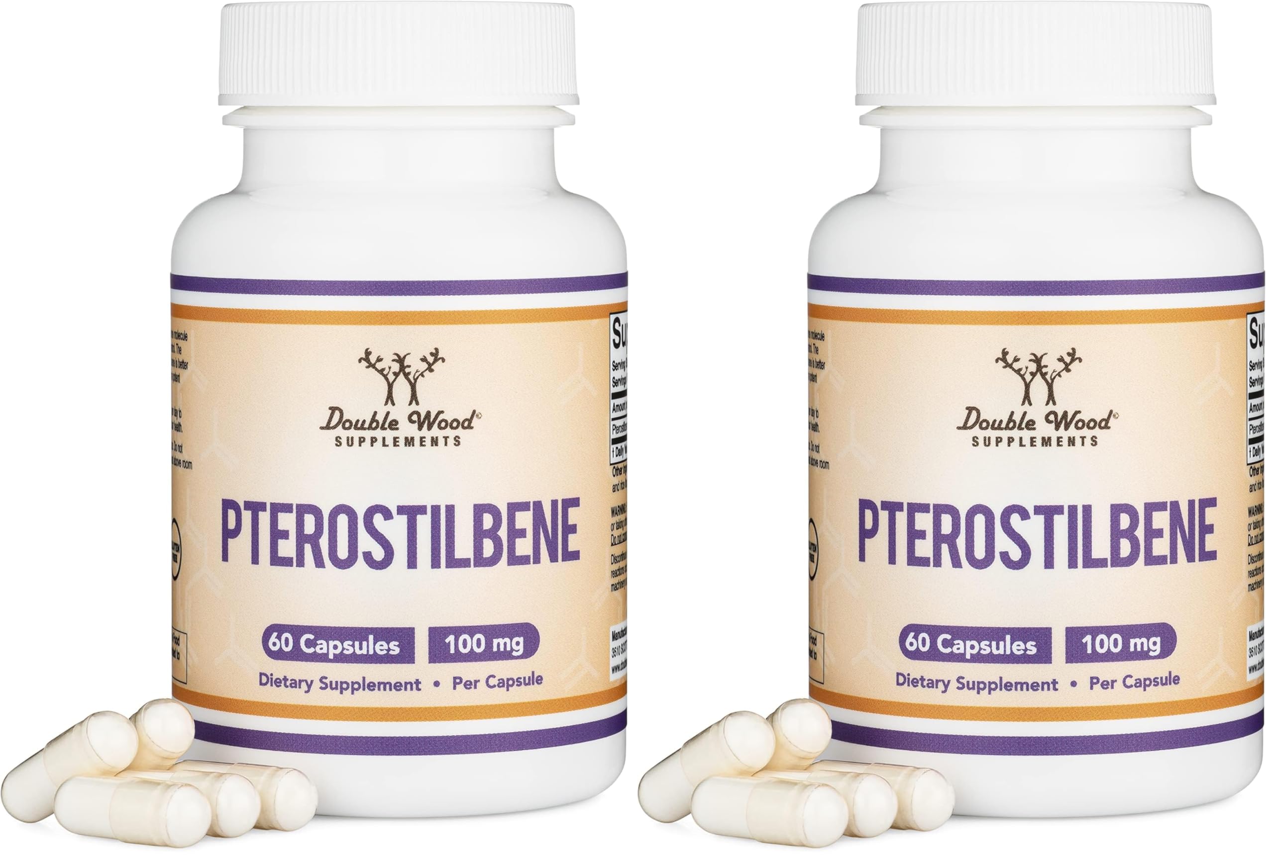 Double Wood Pterostilbene capsules bottle showing potential antioxidant support