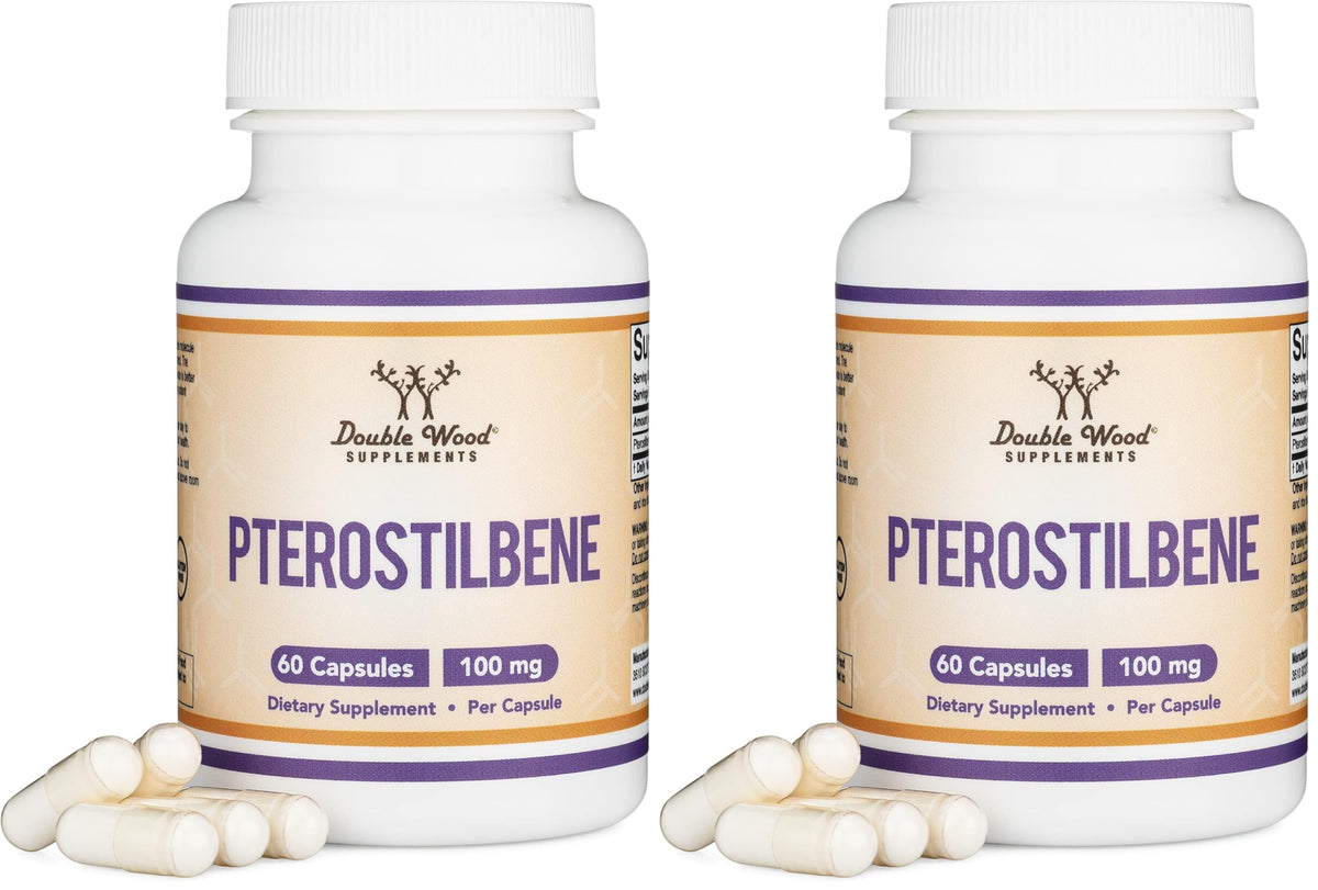 Double Wood Pterostilbene capsules bottle showing potential antioxidant support