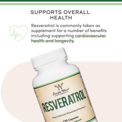 Label detail of Double Wood Resveratrol showing 50% Trans-Resveratrol content.