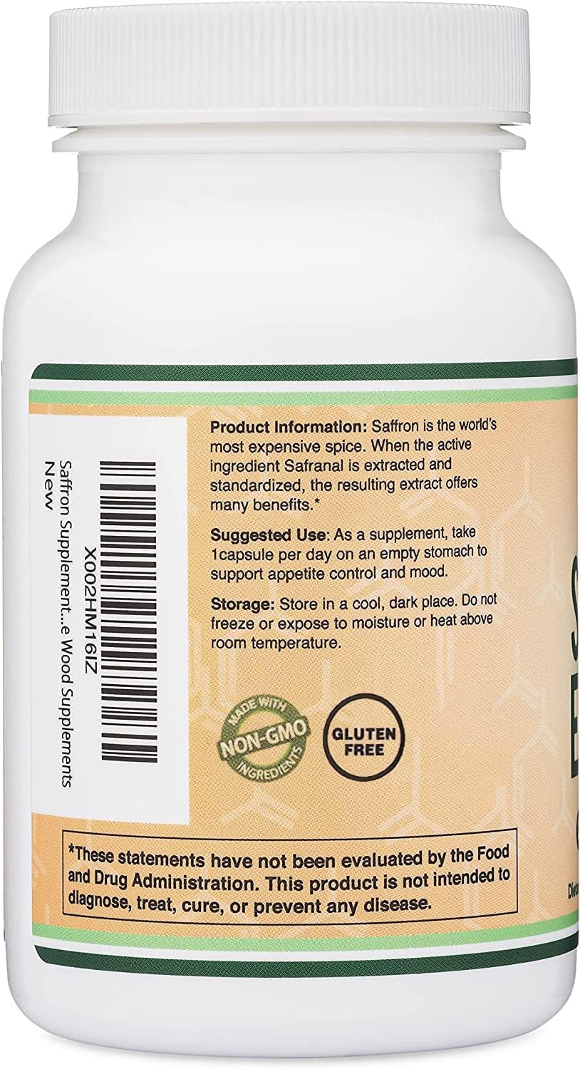 Double Wood Saffron vegan capsules bottle emphasizing eye and mood potential