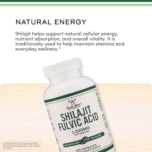 Double Wood Shilajit packaging label emphasizing pure extract and rigorous testing.