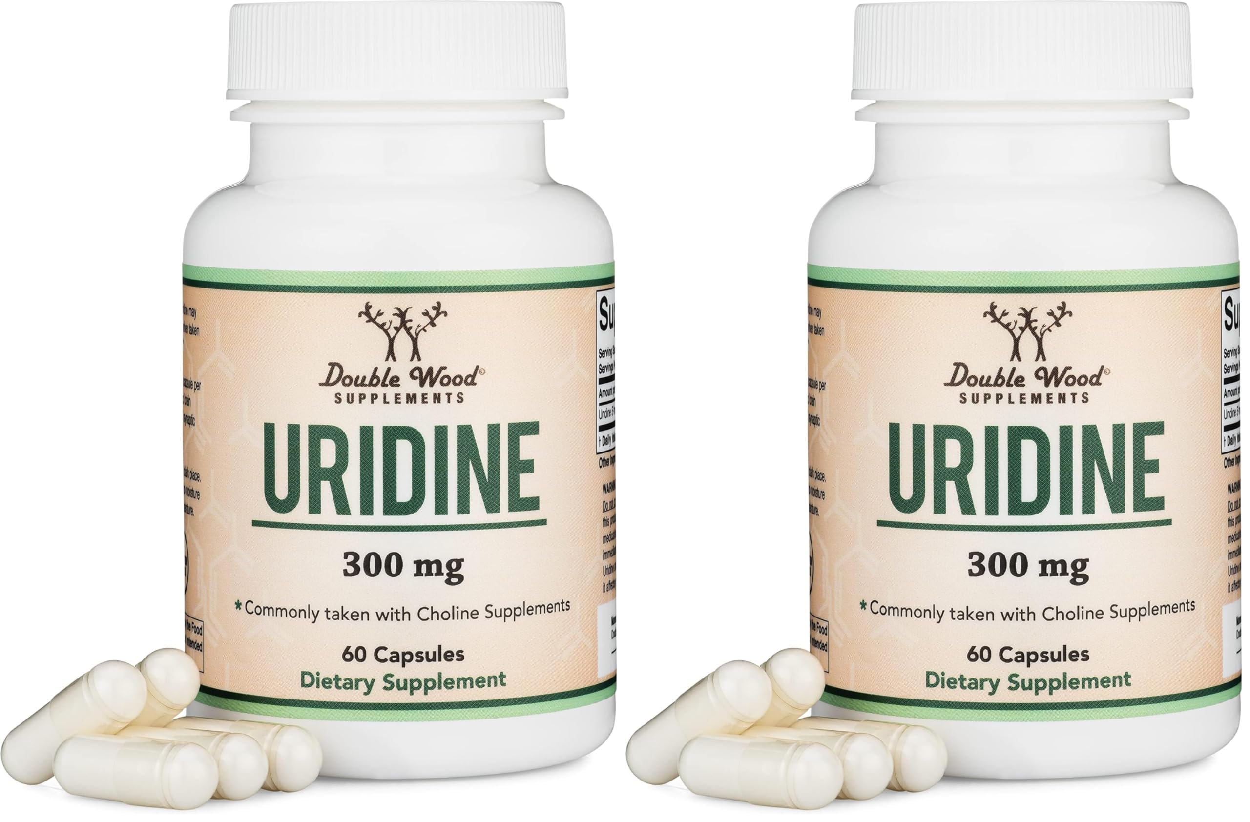 Double Wood Uridine Monophosphate bottle with dosage details for cognitive support.