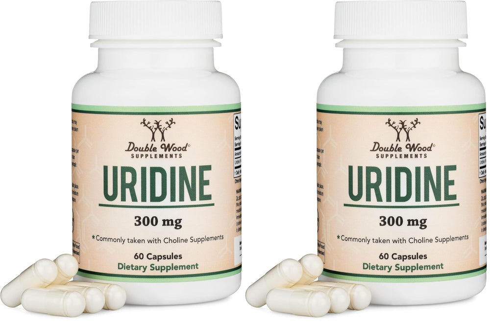 Double Wood Uridine Monophosphate bottle with dosage details for cognitive support.