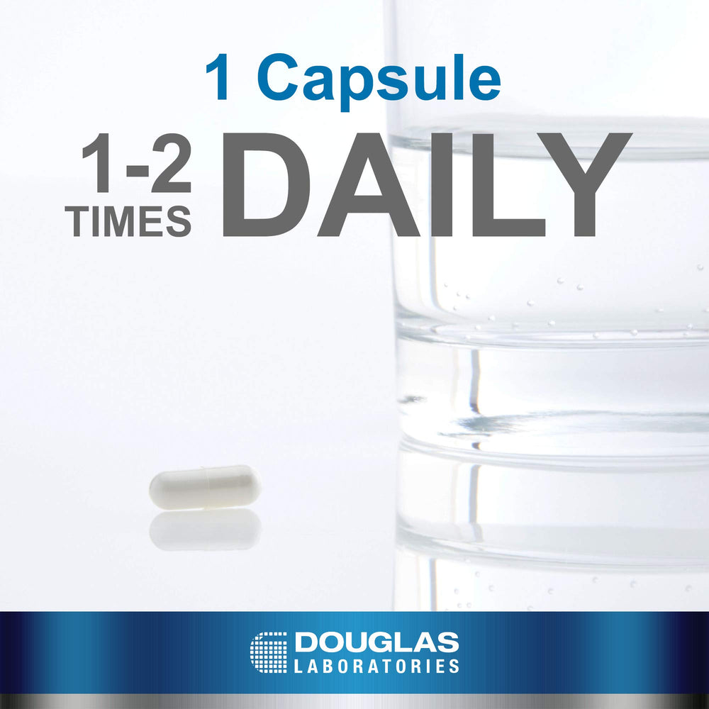Douglas Laboratories Biotin 8 mg label on bottle emphasizing GMP and GMO-free manufacturing