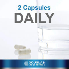 Douglas Laboratories Calcium Microcrystalline Hydroxyapatite capsules closeup shows vegetarian capsules for clean intake.