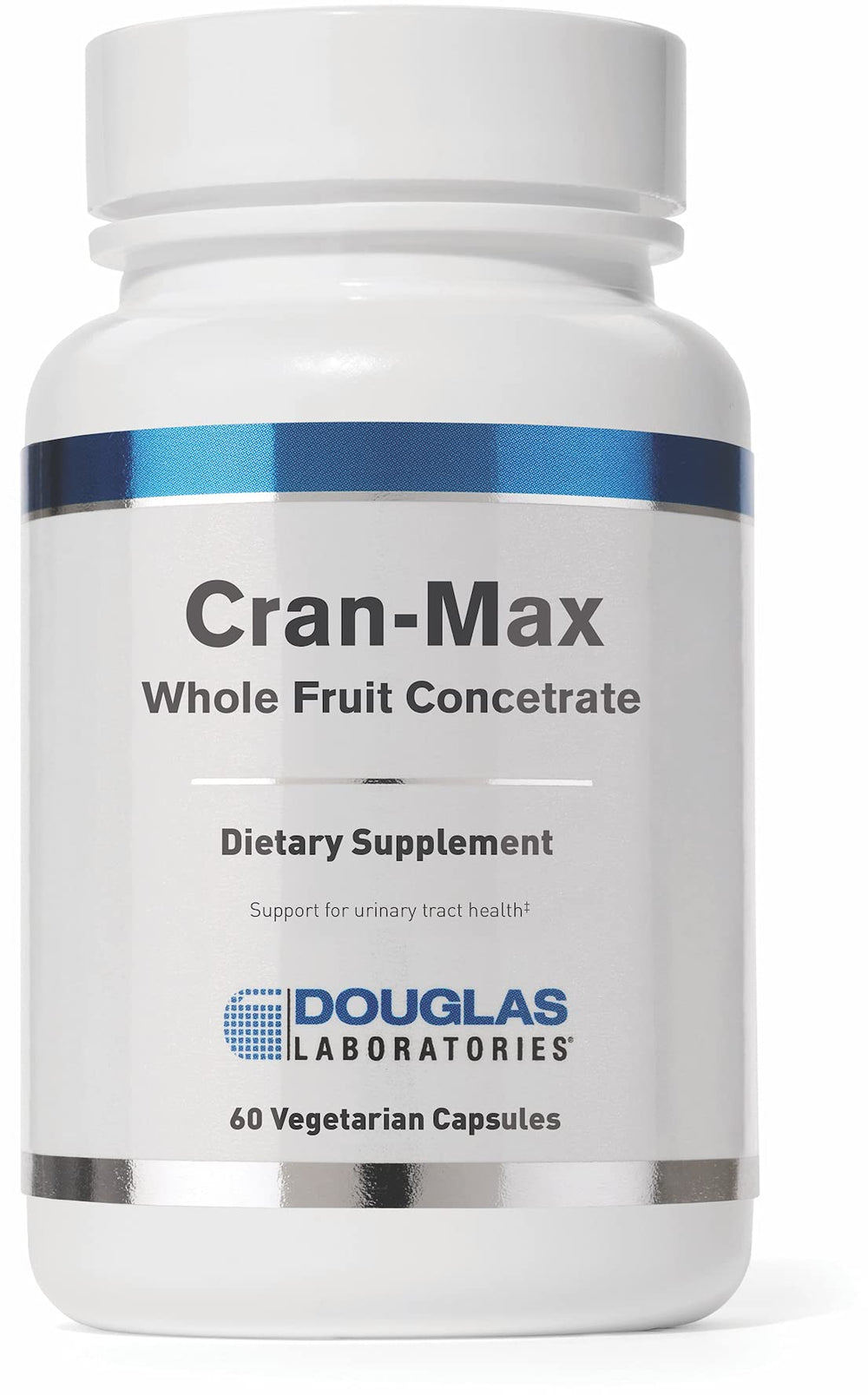 Douglas Laboratories Cran-Max bottle front with capsules, highlighting cranberry concentrate for urinary support.