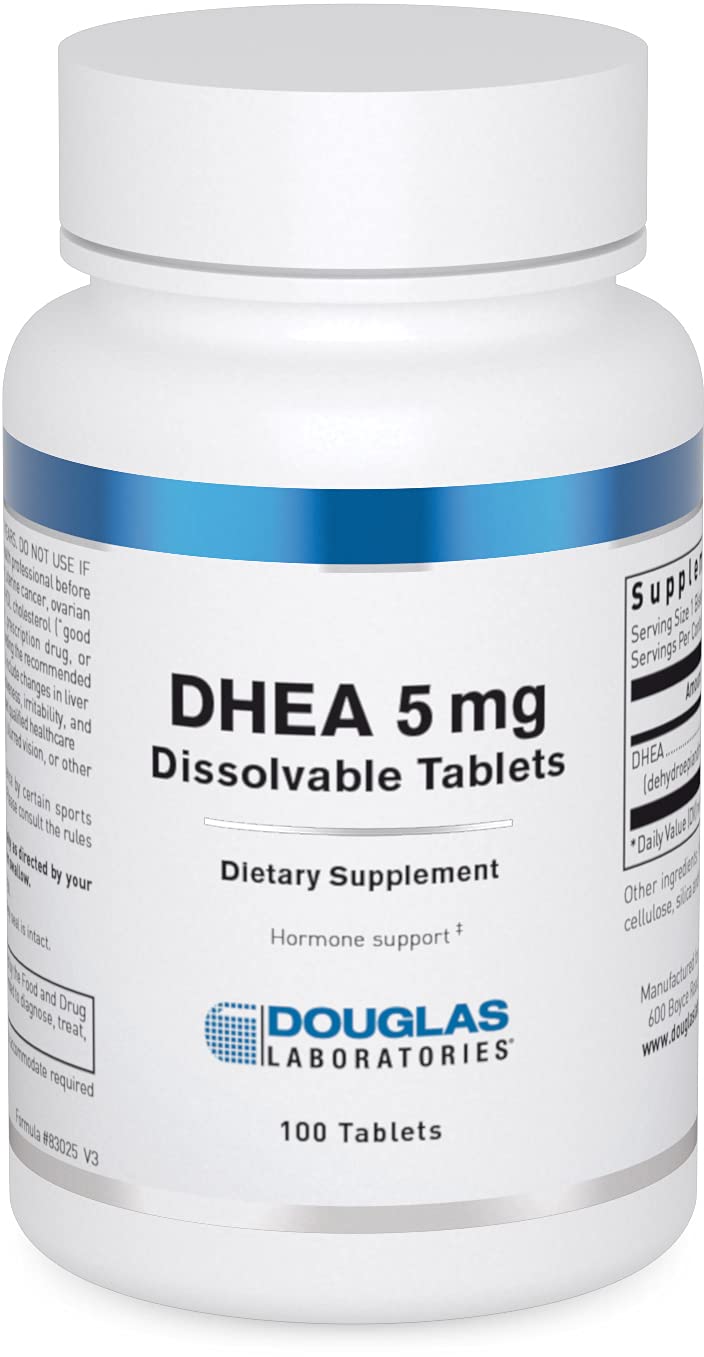 Douglas Laboratories DHEA 5 mg dissolvable tablets in bottle for daily hormone balance support