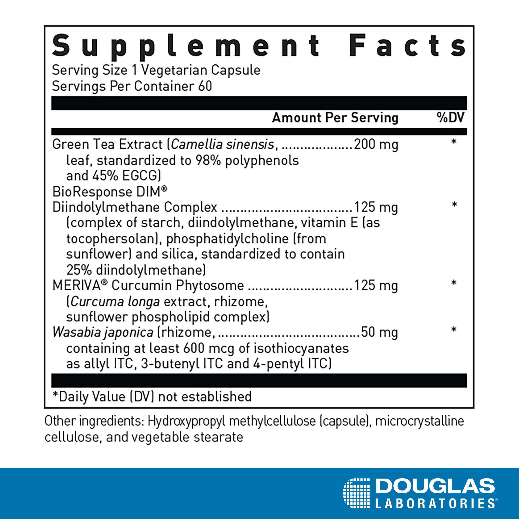 Douglas Laboratories DIM Enhanced bottle side label highlighting ingredients for antioxidant support