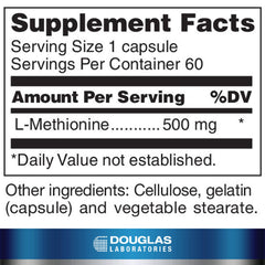 Douglas Laboratories L-Methionine capsules close-up; may support liver and neurological function.