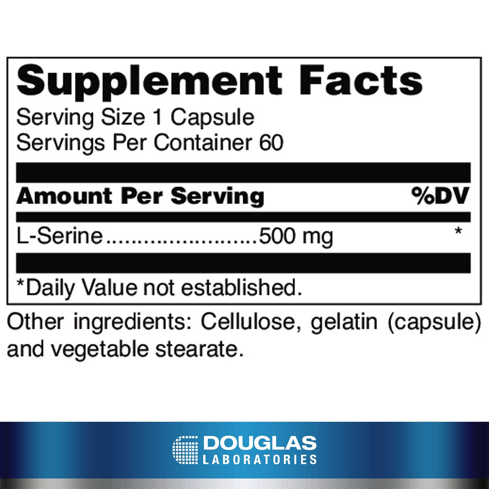 Close-up of Douglas Laboratories L-Serine label on bottle for daily use