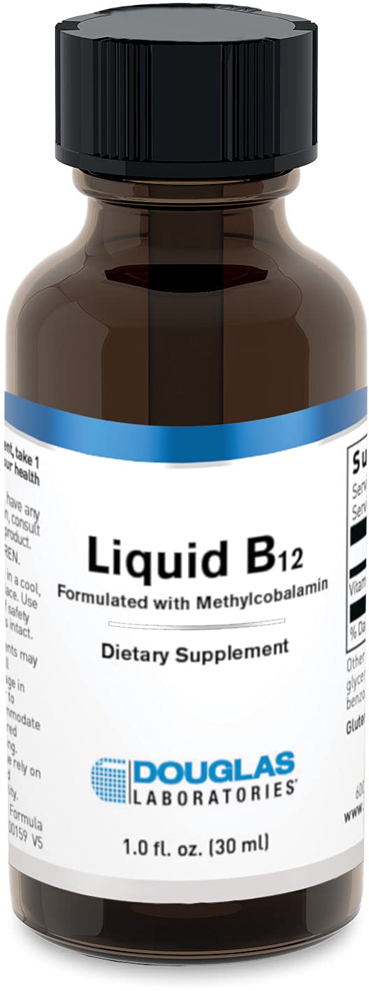 Douglas Laboratories Liquid B12 bottle with methylcobalamin supports normal metabolism of carbohydrates and protein.