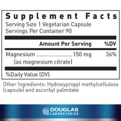 Douglas Laboratories Magnesium Citrate capsules front view for easy daily muscle support