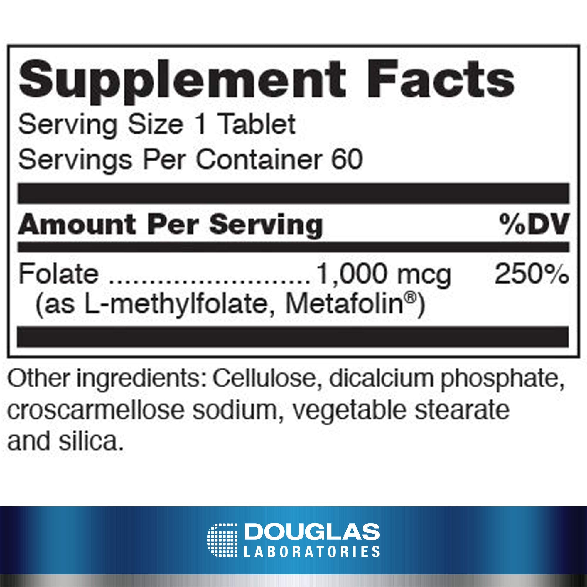 Douglas Laboratories Methyl Folate 1000mcg bottle back with supplement details
