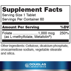 Douglas Laboratories Methyl Folate 1000mcg bottle back with supplement details