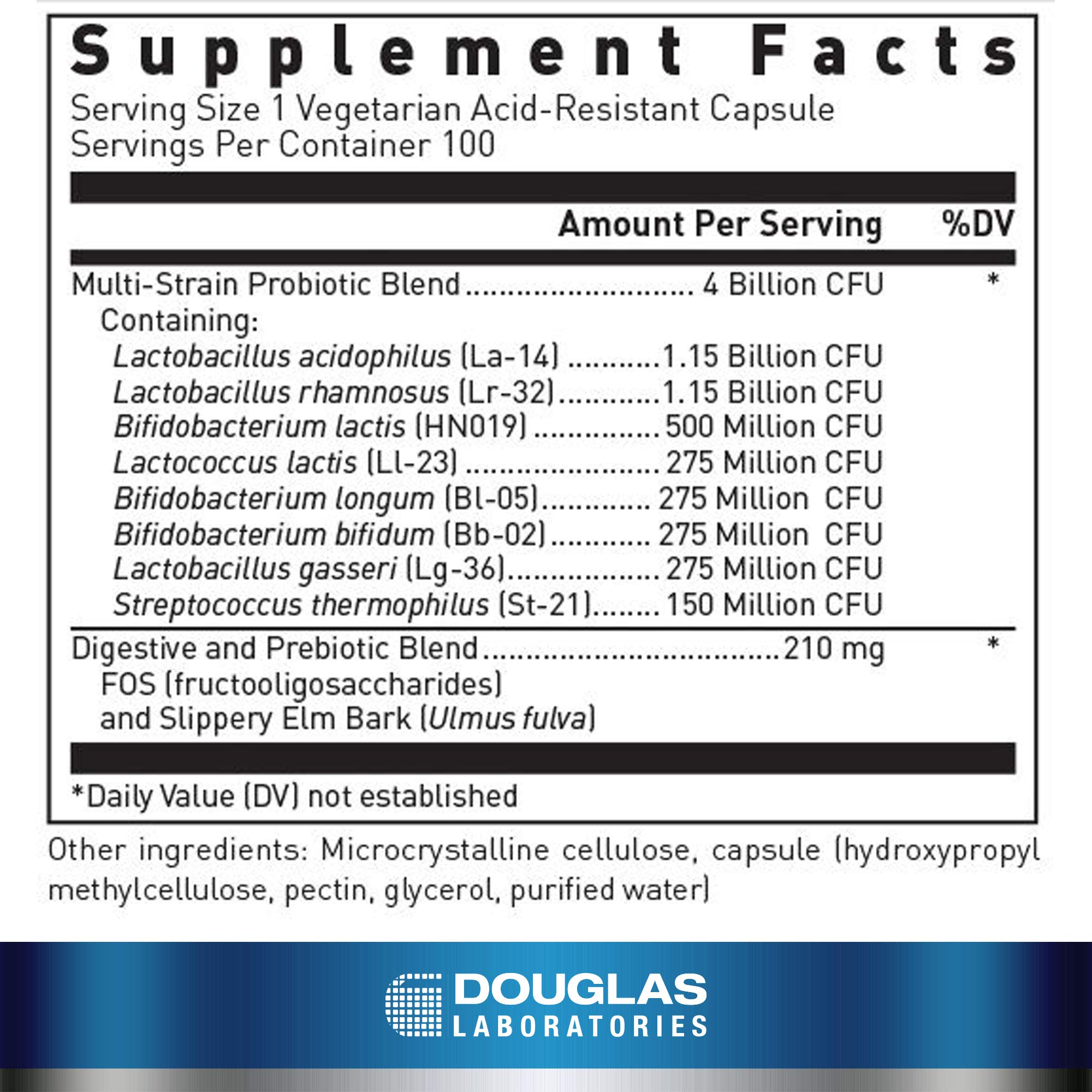 Douglas Laboratories Multi-Probiotic 4 Billion capsules close-up highlighting acid-resistant capsule