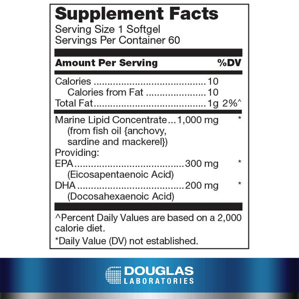 Close-up of enteric-coated softgels from Douglas Laboratories Opti-EPA 500.