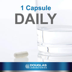 Douglas Laboratories Resveratrol capsules close-up indicating convenient daily antioxidant support.